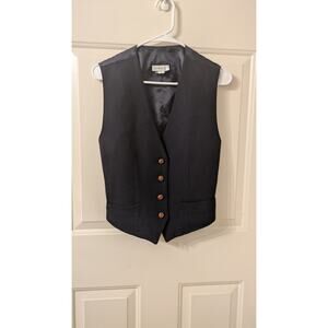 VTG Y2K 90s Wool Blend Vest Blue w/ Brown Buttons, Medium Academia, Collegiate